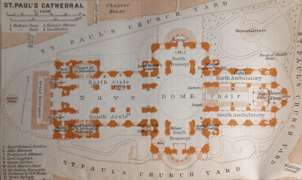 Map of "St. Paul's Cathedral," London, 1915, from Baedeker's London and its Environs (17th edition, 1915)